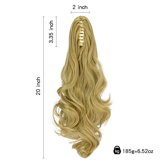 20〞Claw Ponytail Clip in Hair Extensions Hairpiece Synthetic Light Curly Soft Silky Nature Looking Heat-Resisting Different Colors for Women Fashion and Beauty-24#